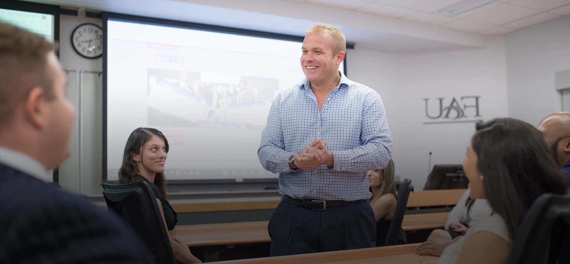 Professor speaking in classroom